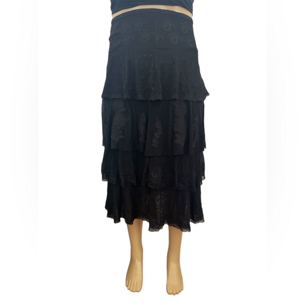 Spanner Black Sheer Lace 4 Tiered Midi Skirt